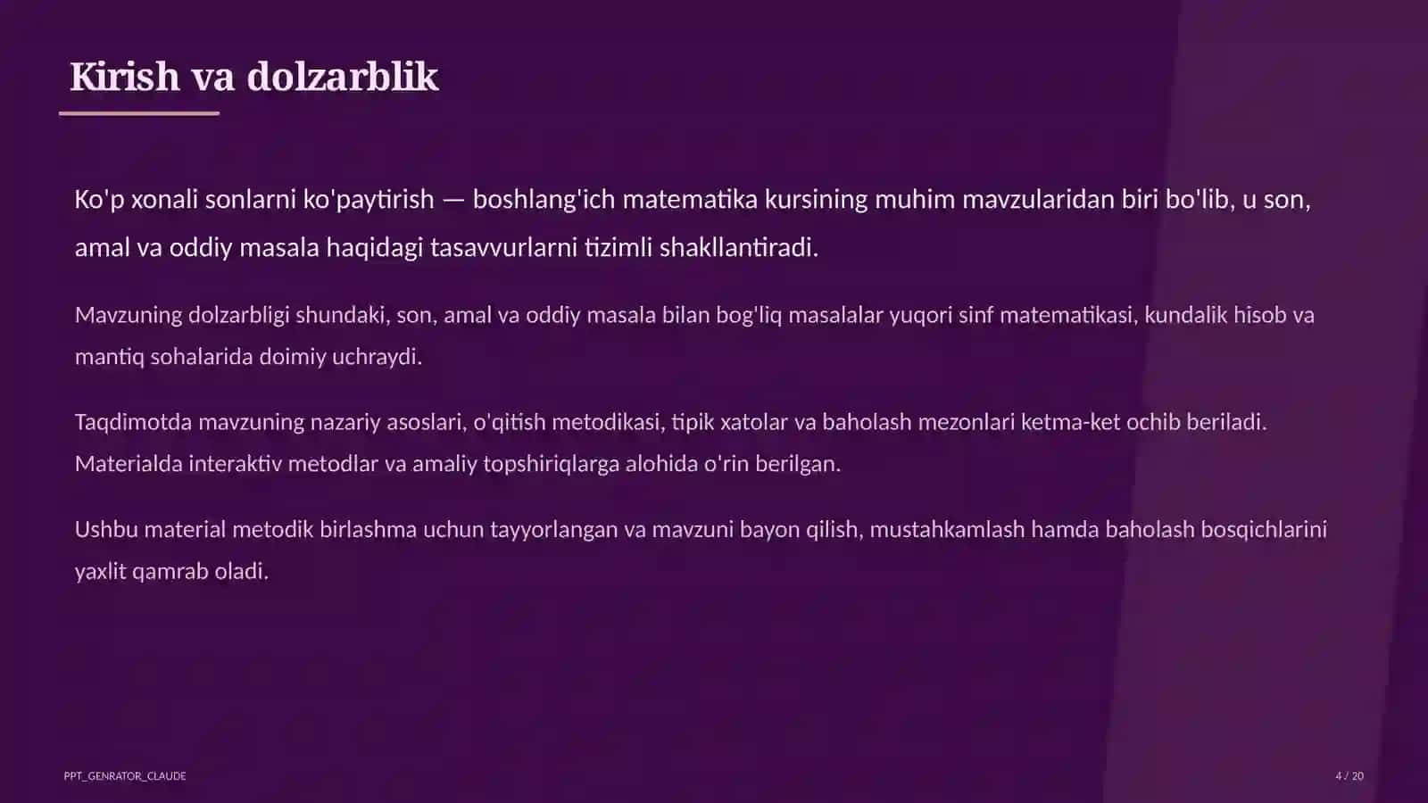 Ko'p xonali sonlarni ko'paytirish (4-sinf) 4
