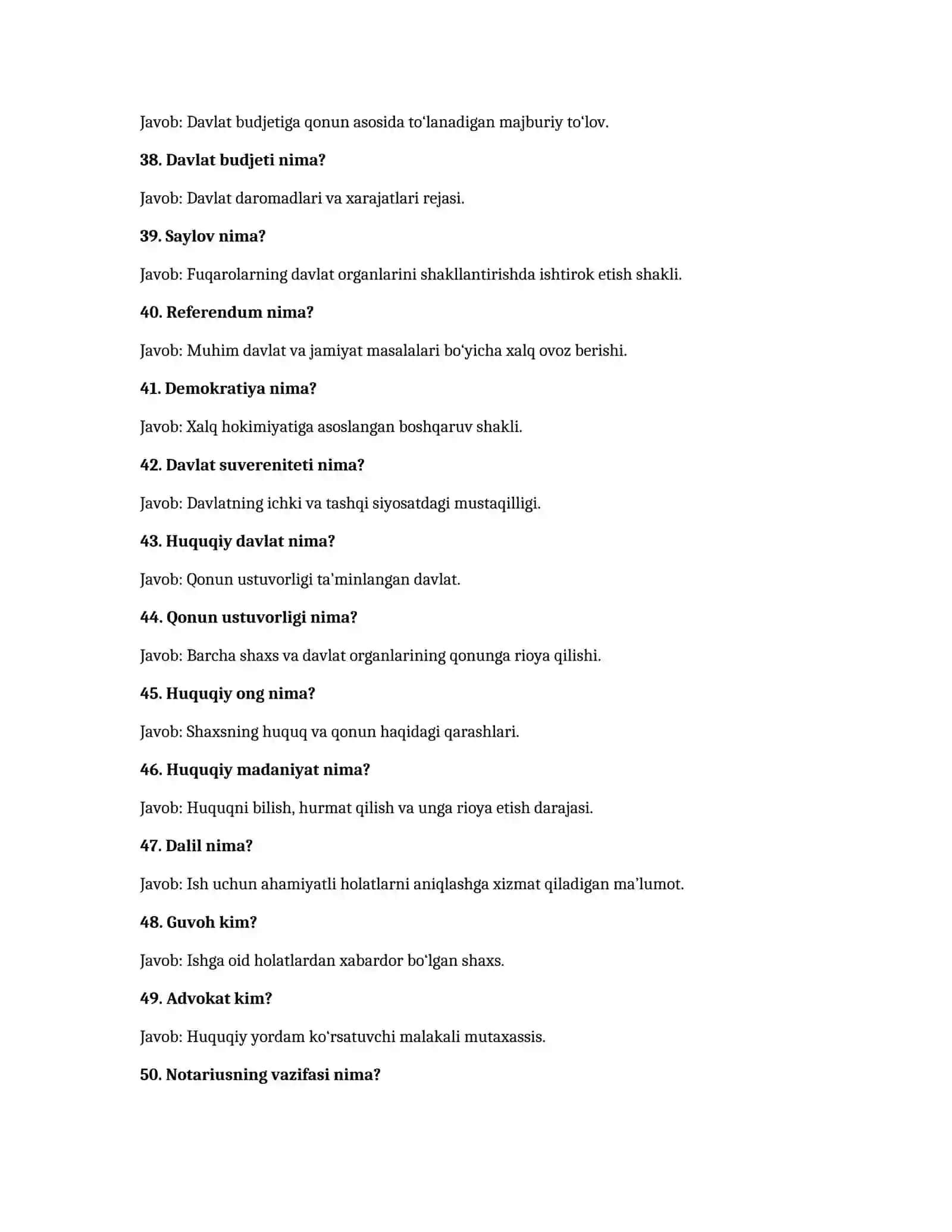 Huquqshunoslik fanidan 100 ta test savollari va javoblari 4