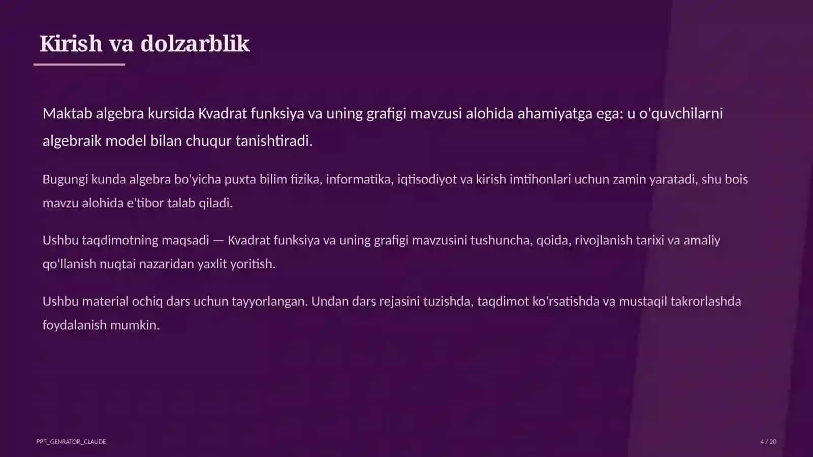 Kvadrat funksiya va uning grafigi (9-sinf) 4