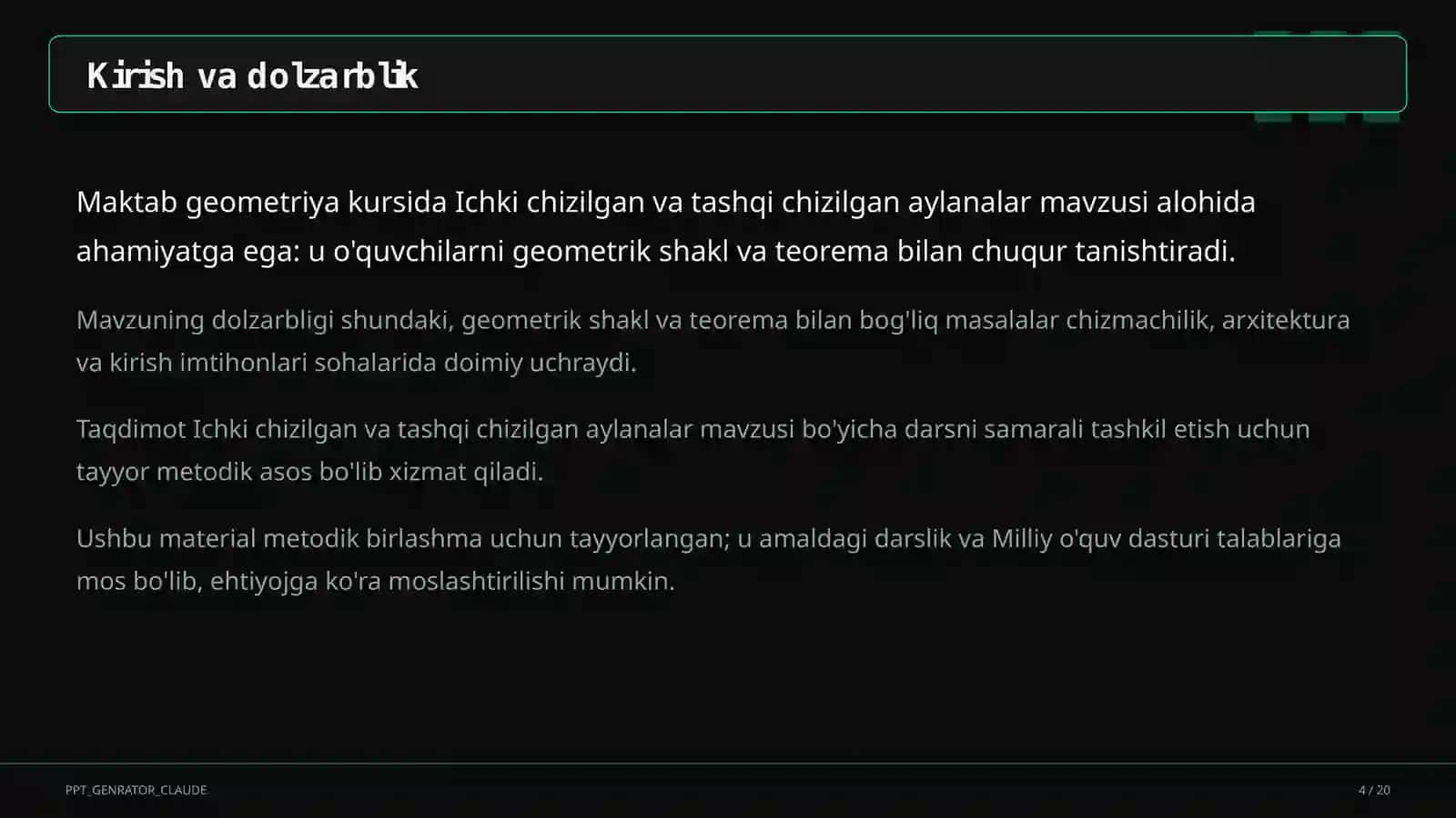 Ichki chizilgan va tashqi chizilgan aylanalar (8-sinf) 4