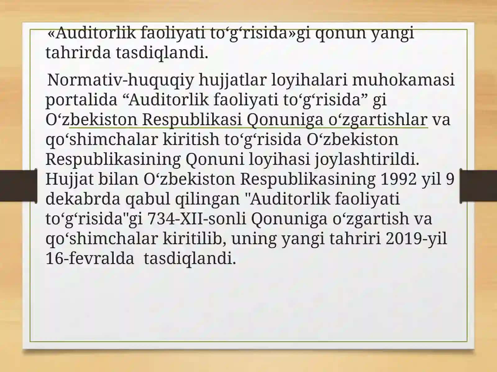 O’ZBEKISTON RESPUBLIKASI MOLIYAVIY NAZORAT TIZIMIDA AUDITNING TUTGAN O`RNI 4