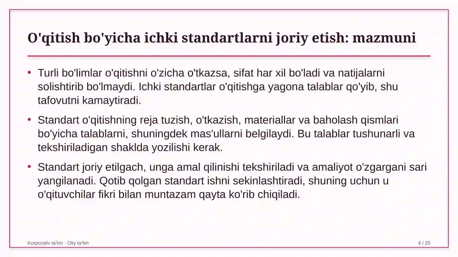 Madaniy-tarixiy turizmda o'qitish sohasidagi ichki standartlarni joriy etish 4