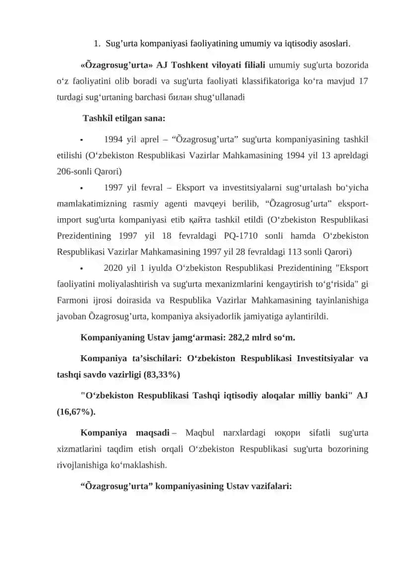 Sug'urta kompaniyasi faoliyatining umumiy va iqtisodiy asoslari 4