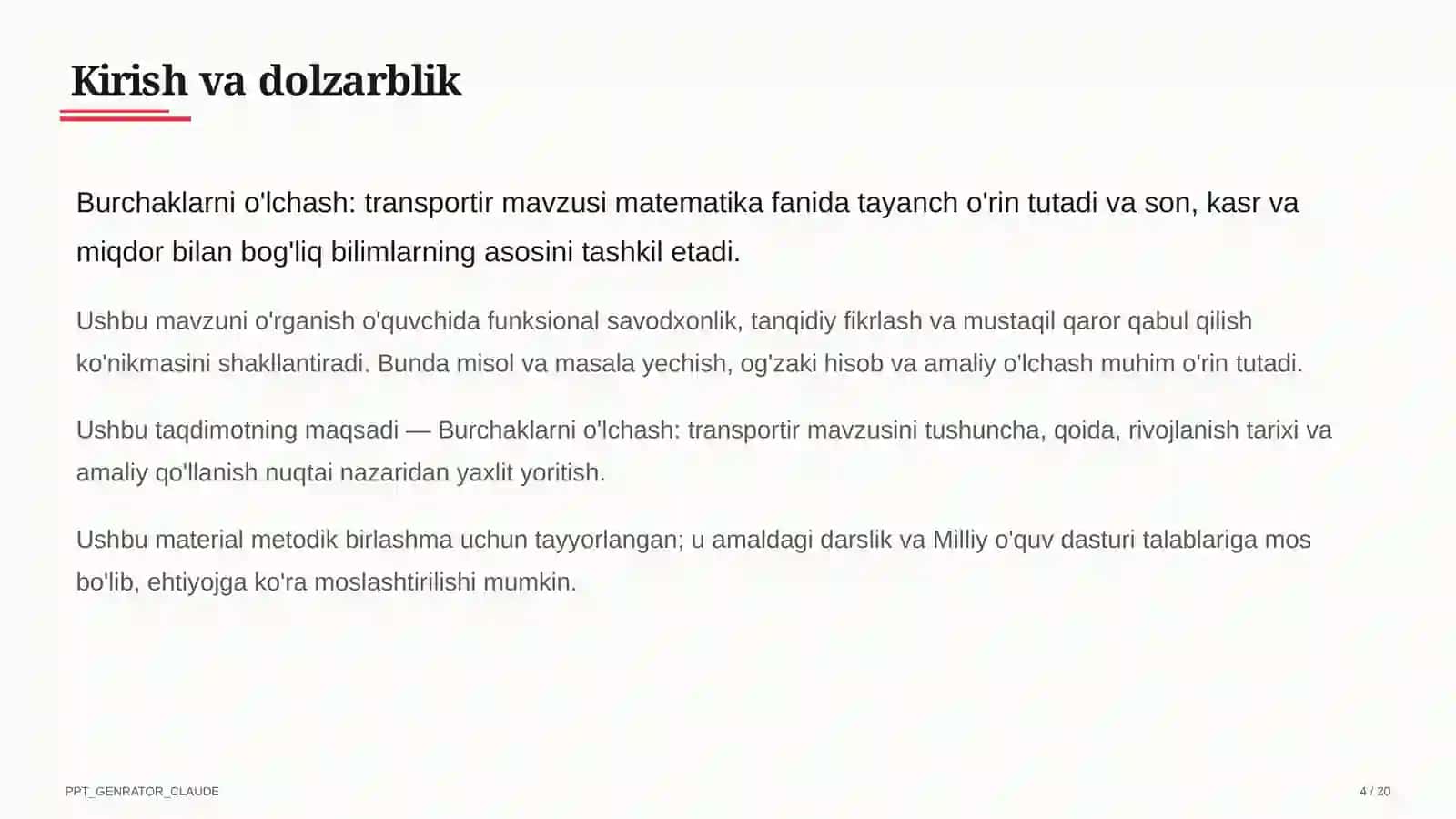 Burchaklarni o'lchash: transportir (5-sinf) 4