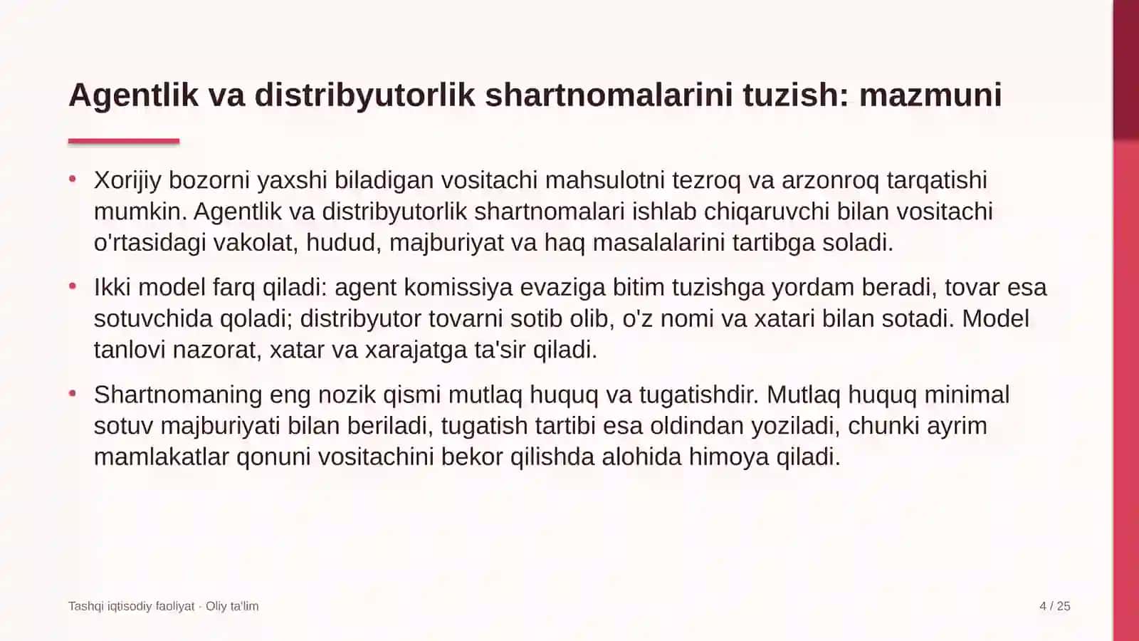 elektr montaj ishlarida xalqaro agentlik va distribyutorlik shartnomalarini tuzish 4729 4