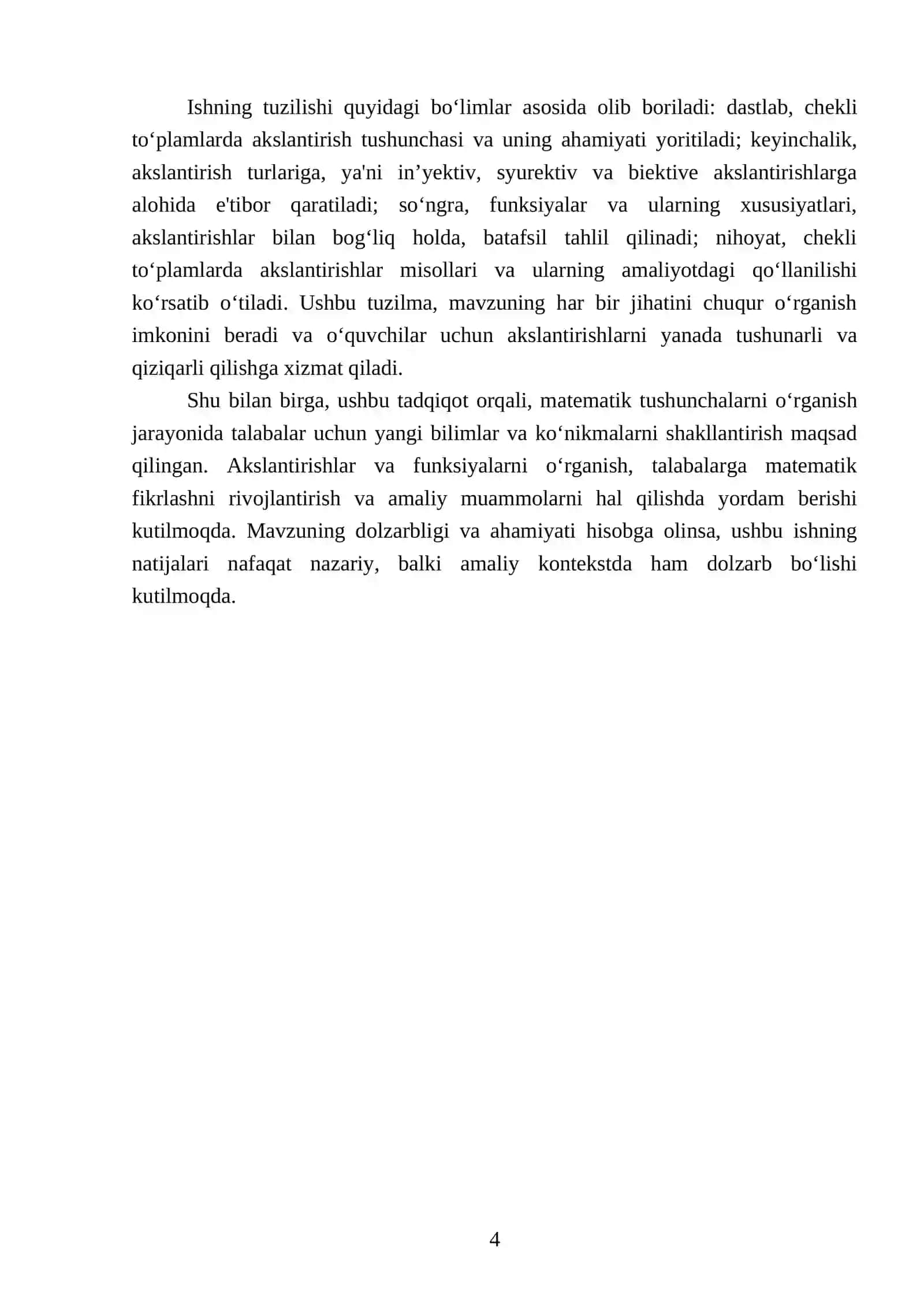 Chekli to‘plamlarda akslantirishlar. Funksiya turlari 4