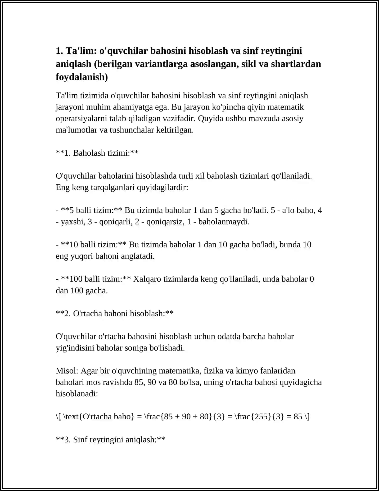 ODDIY TARMOQLANUVCHI VA TAKRORLANUVCHI ALGORITMLAR SOHA BO'YICHA BERILGAN VARINTLARNI ISHLATGAN HOLDA DASTURLAR YARATISH 4