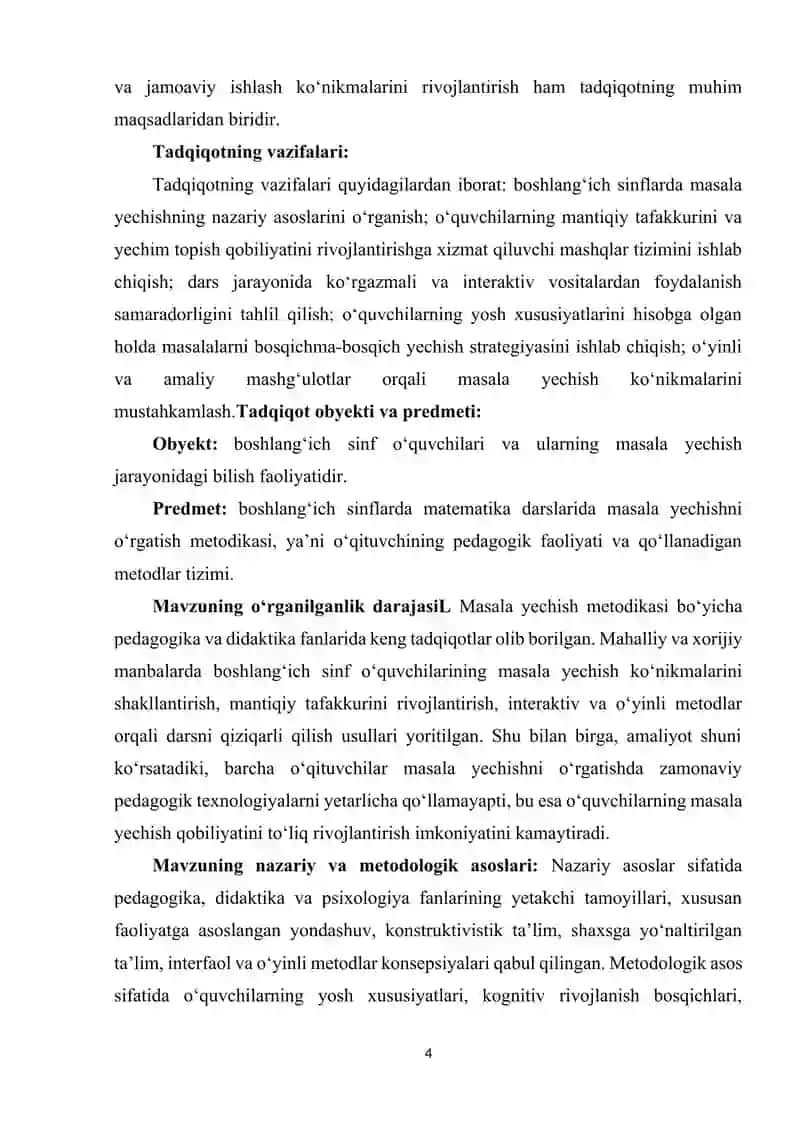 Boshlang'ich sinf matematika darslarida o'quvchilarni masala yechishga o'rgatish usullari 4