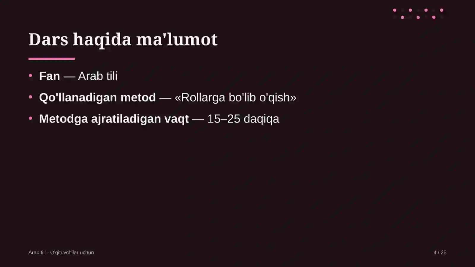 arab tili darslarida rollarga bo'lib o'qish metodidan foydalanish 2932 4