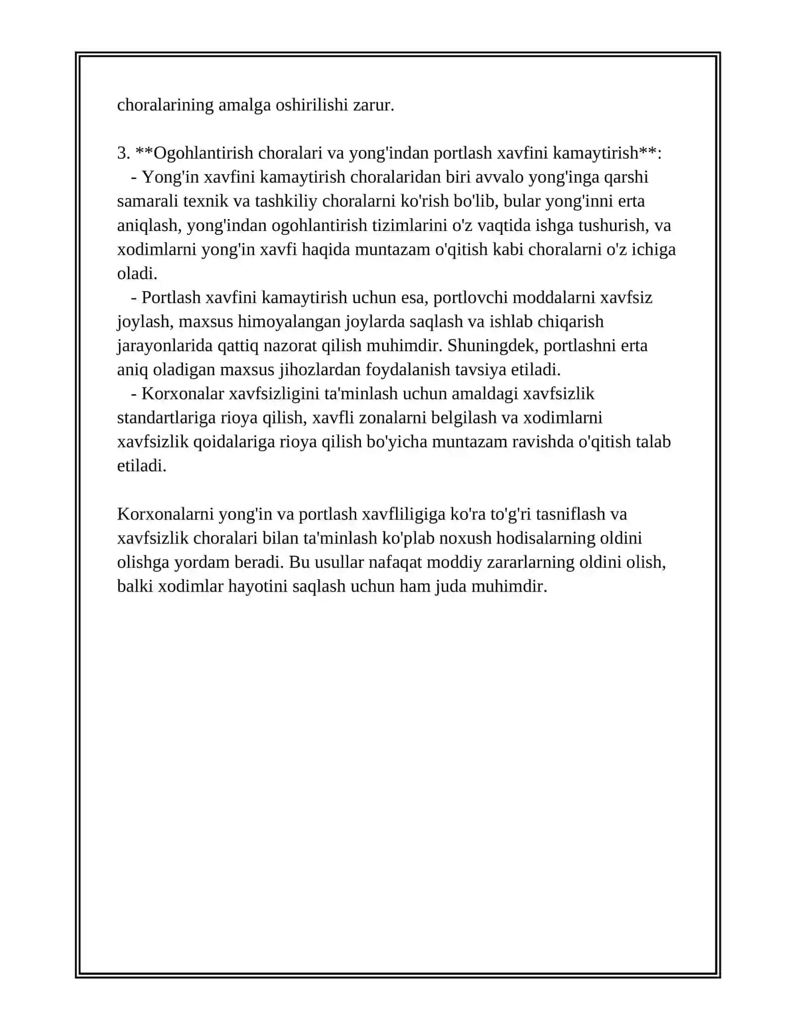 KORXONALARNI YONG'INDAN PORTILLASHGA XAVFLILIGINI JIHATIDAN TURLARI VA OGOHLANTIRISH CHORALARI 4