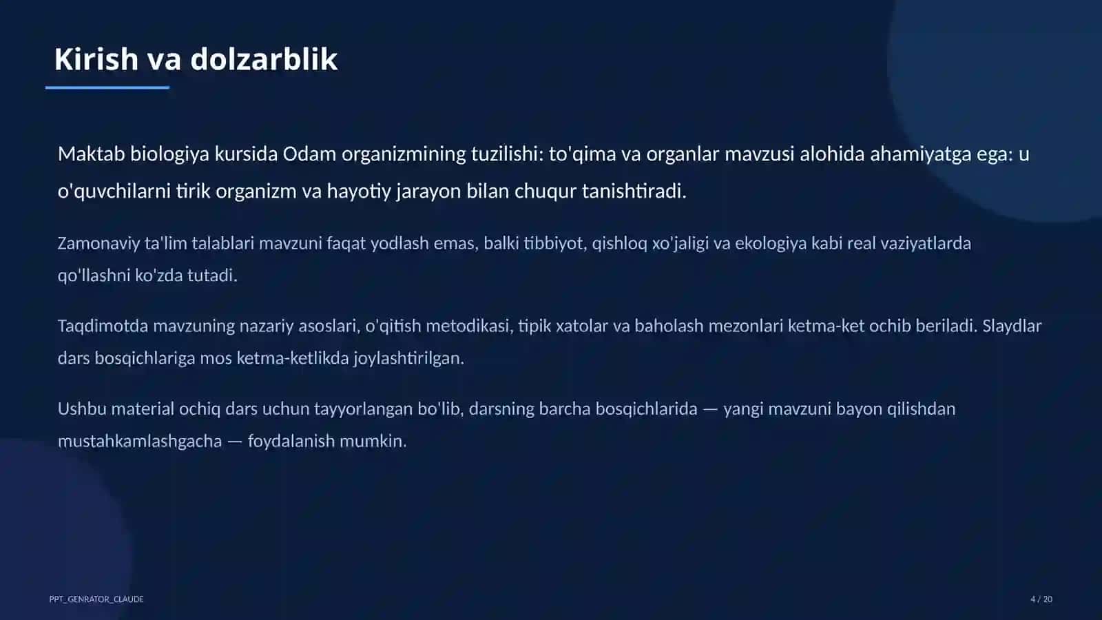 Odam organizmining tuzilishi: to'qima va organlar (8-sinf) 4