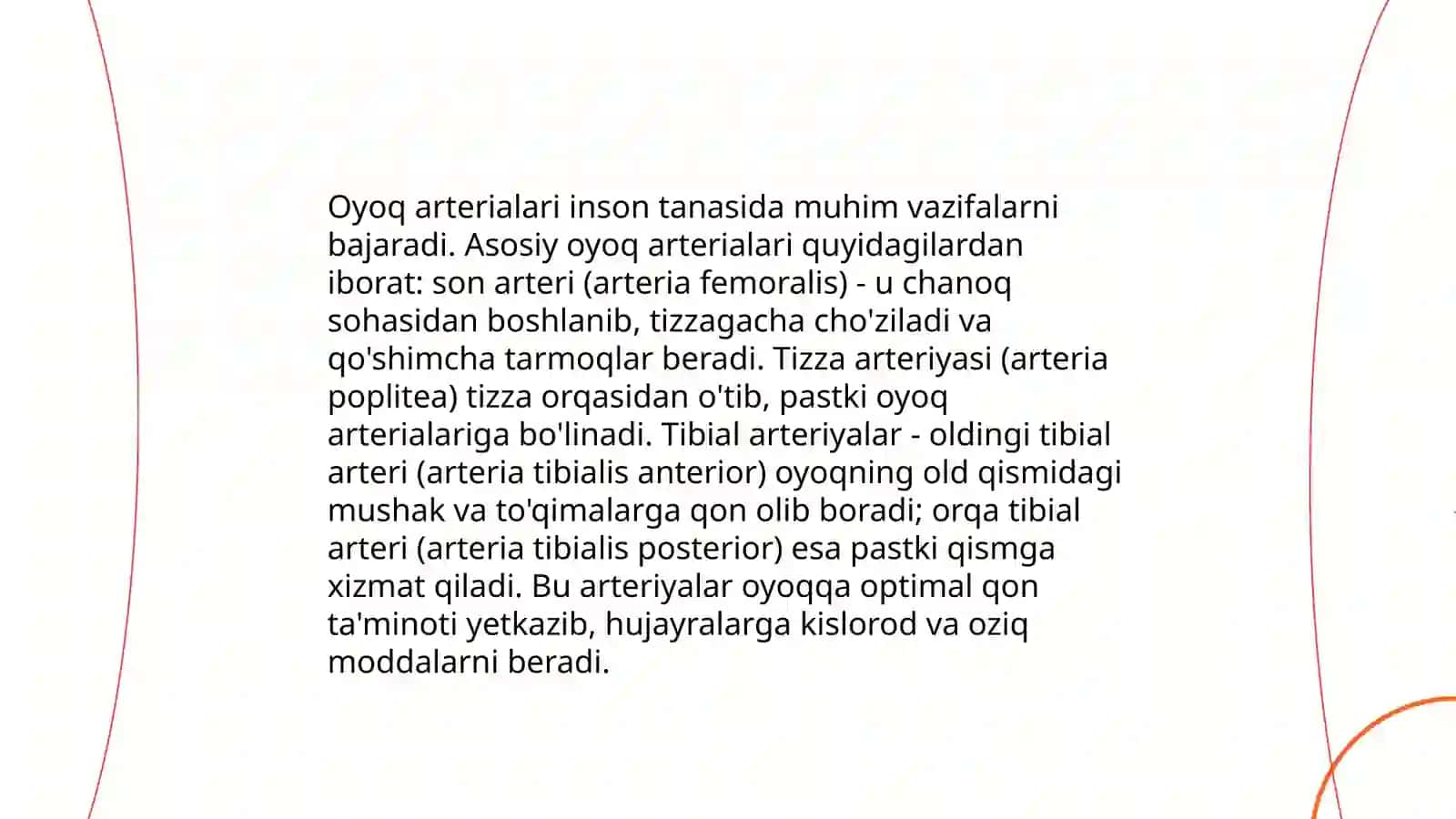Qoʻl va oyoq arterialari: tarmoqlari,pulsatsiya nuqtalari 4