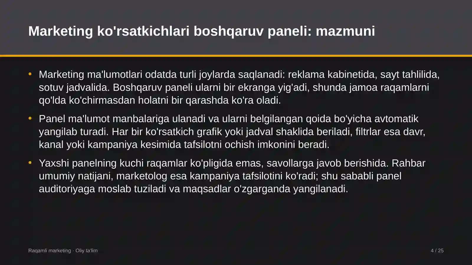 santexnika montaj ishlarida marketing ko'rsatkichlari boshqaruv panelini yaratish 1063 4