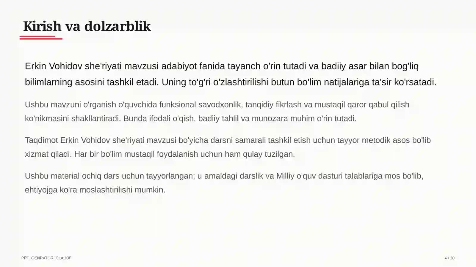 Erkin Vohidov she'riyati (8-sinf) 4