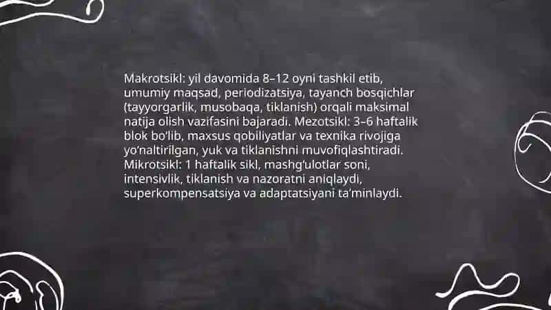 Sport tirinovkasini davrlash faoliyati 4