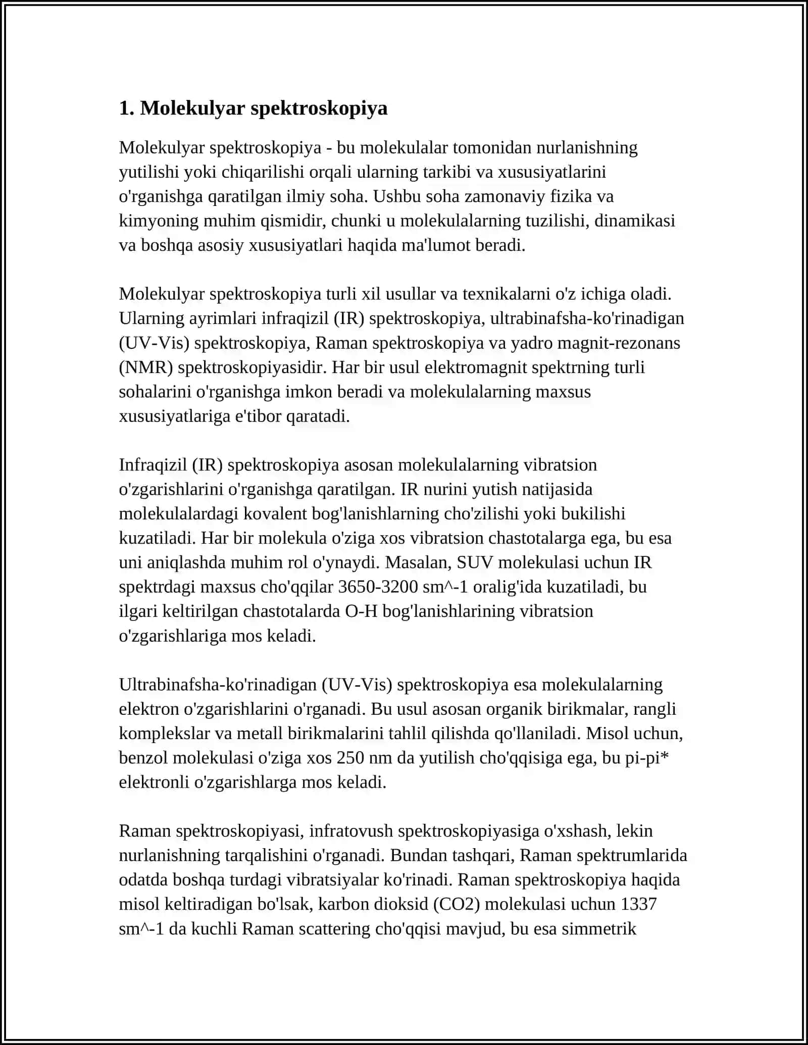 MT1 SPETROSKOPIK USULLAR BILAN MODDA TUZILISHI VA TARKIBINI ANIQLASH 4