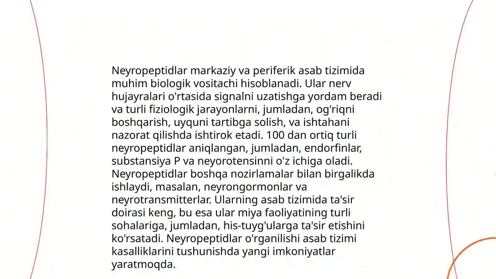 Asab tizimi erkin aminokislotalari, neyropeptidlari va hujayra membranalari lipidlari 4