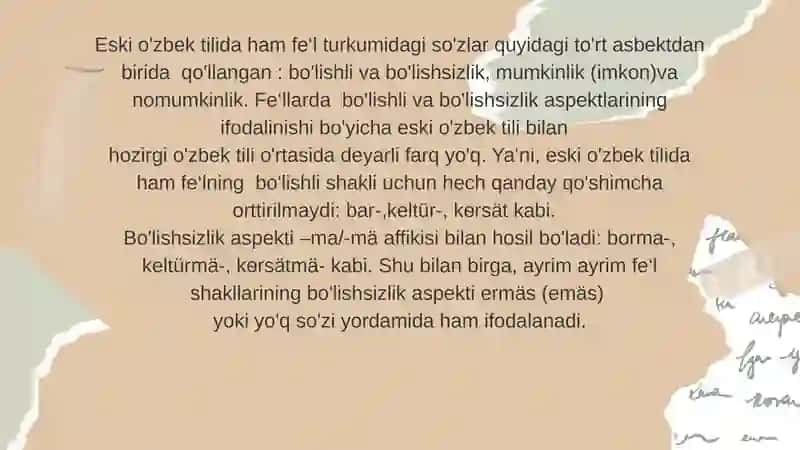 QADIMGI TURKIY TILDA FE’L VA YORDAMCHI SO’ZLAR 4