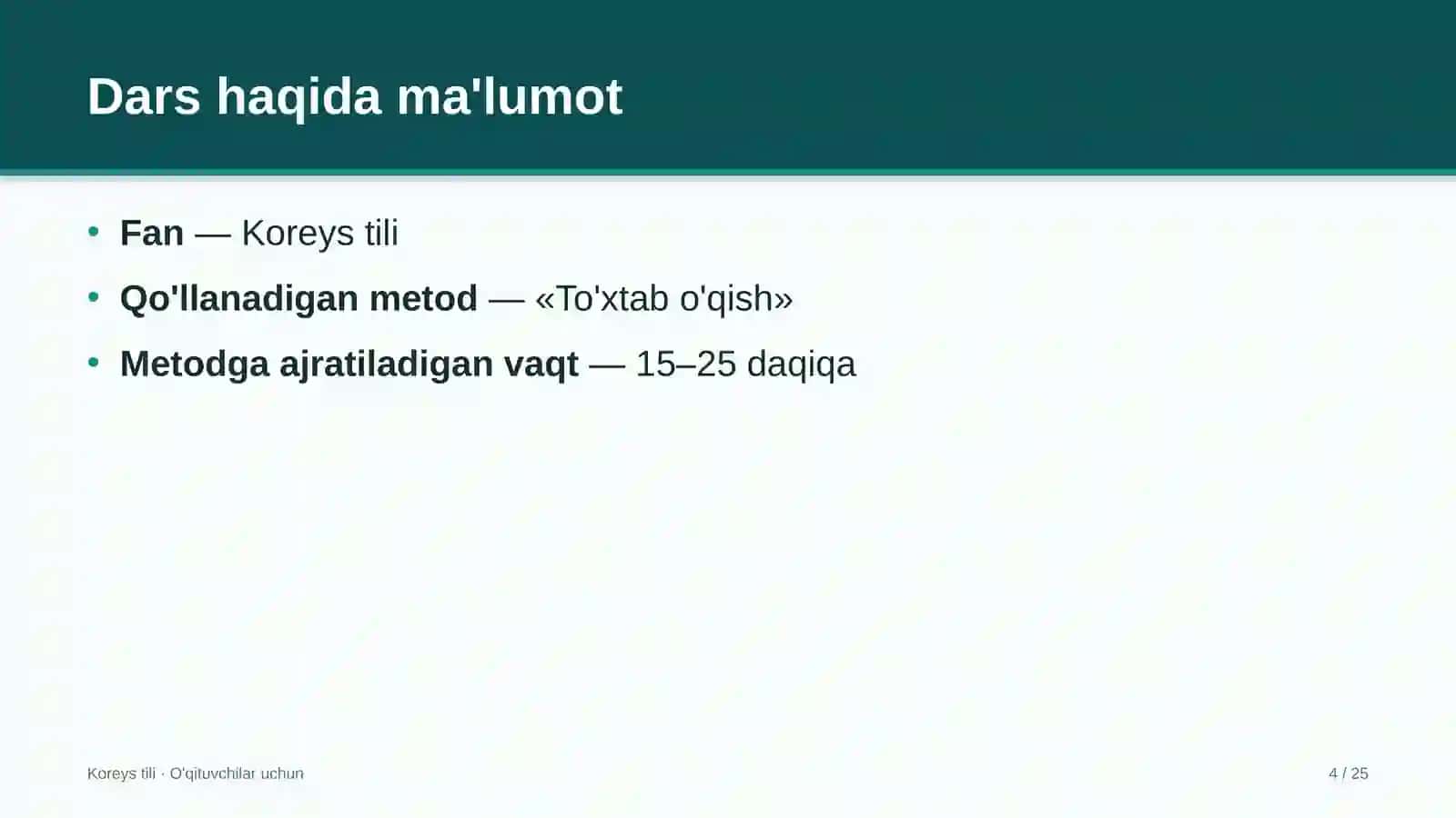 koreys tili darslarida to'xtab o'qish metodidan foydalanish 1817 4