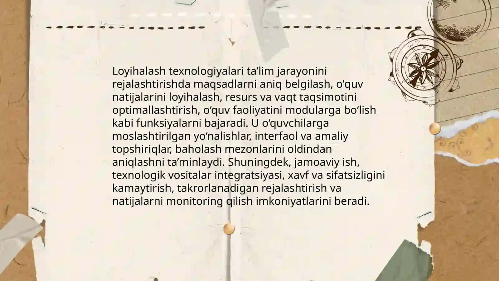 Loyihalash texnologiyalari ta'lim jarayonini maqsadli, bosqichma-bosqich rejalashtirish va ijodiy muammolarni hal etishga qaratilgan metodik yondashuvdir 4