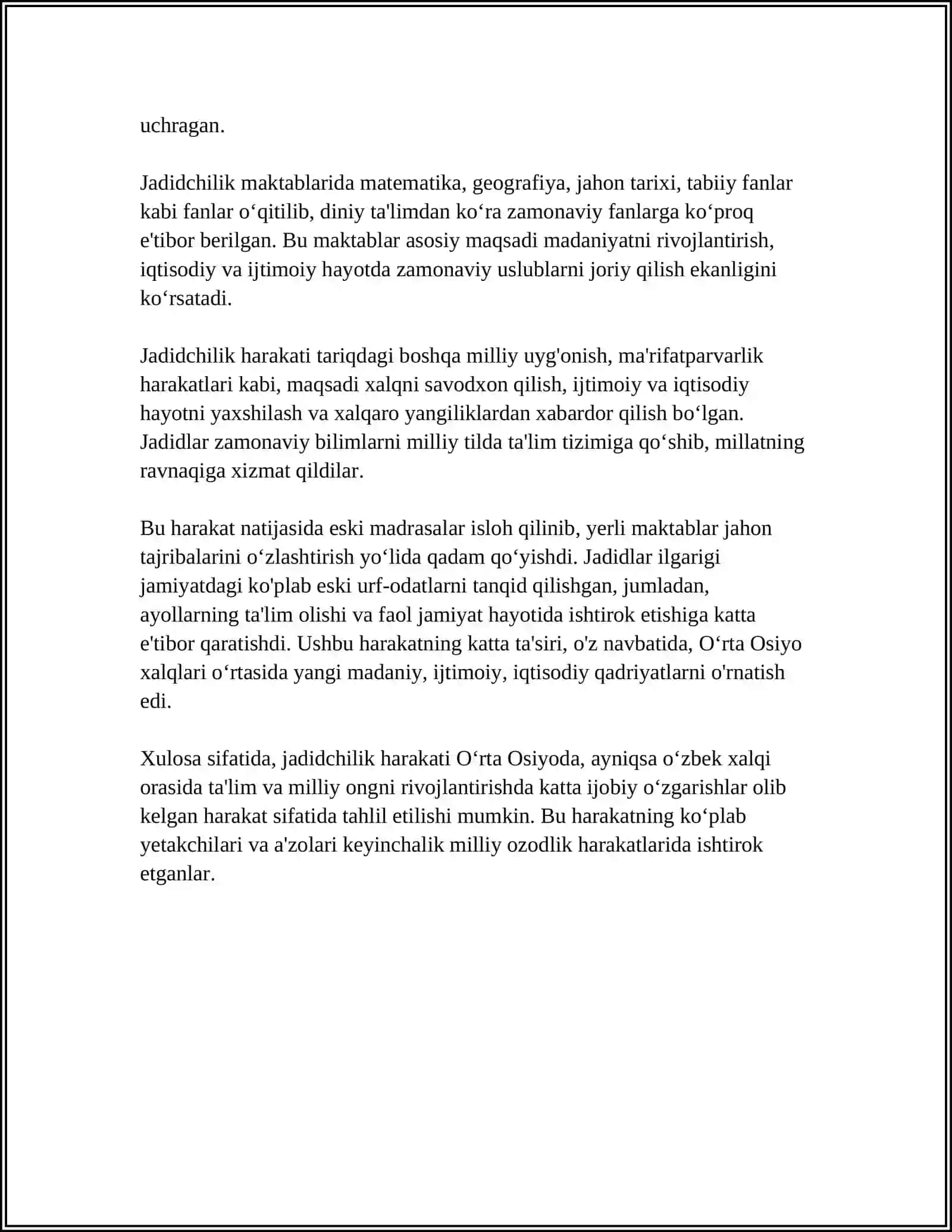 JADID MARIFATPARVARLARINING OʻLKASI IJTIMOIY MANAVIY HAYOTIDA TUTGAN OʻRNI(MUNAVVAR QORI, FITRAT,BEHBUDIY,AVLONIY VA BOSHQALAR) 4