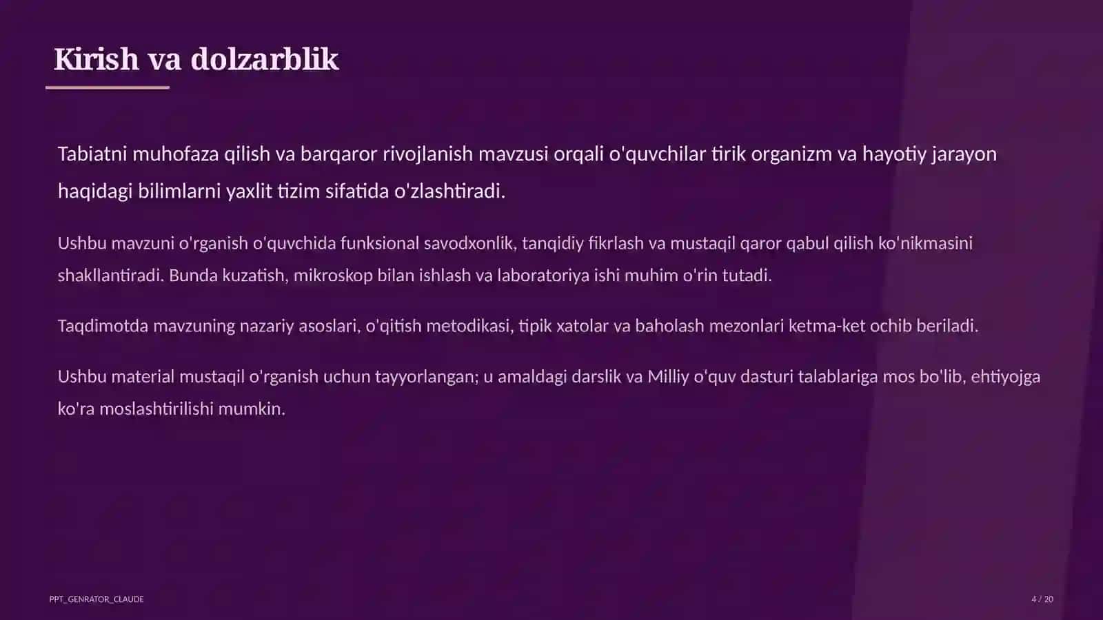 Tabiatni muhofaza qilish va barqaror rivojlanish (11-sinf) 4