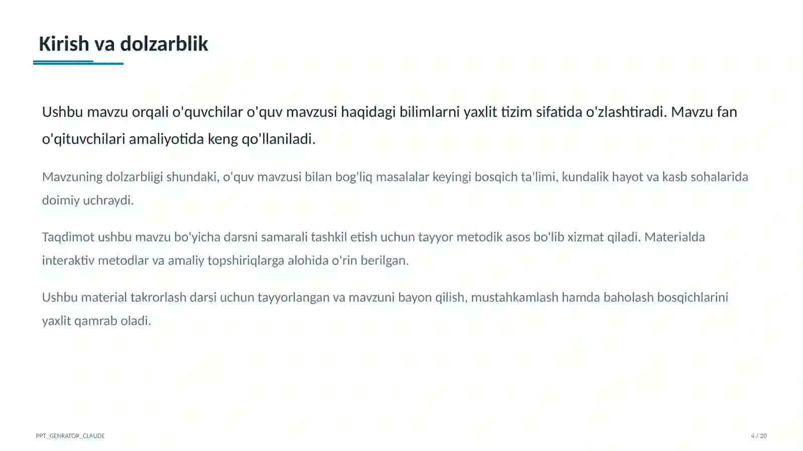 Dolzarb mavzular — maktab va o'qituvchilar 4