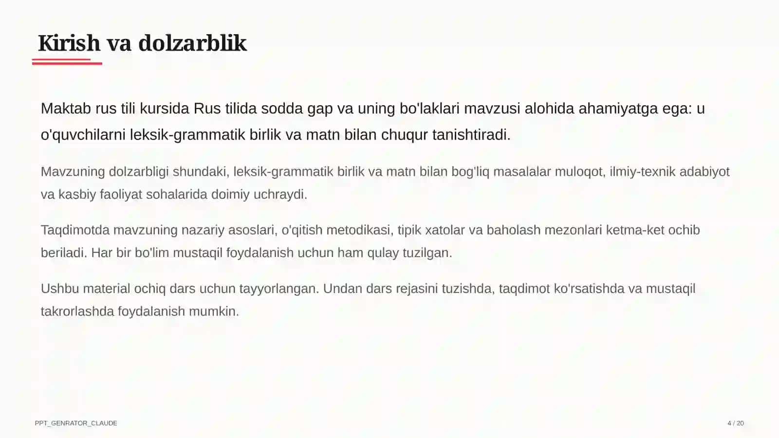 Rus tilida sodda gap va uning bo'laklari (8-sinf) 4