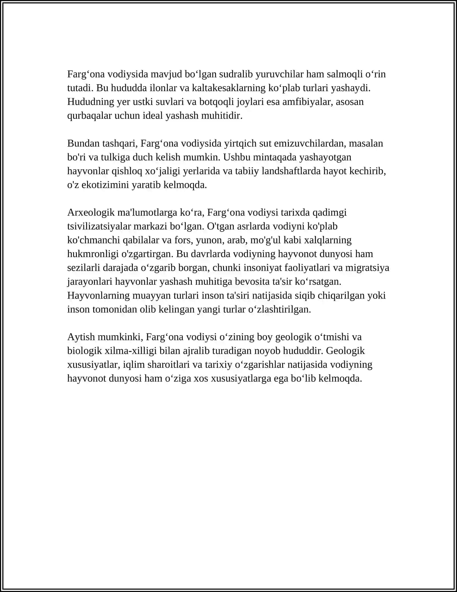 FARGʻONA VODIYSI HAYVONOT DUNYOSINING OʻRGANILISH TARIXI 4