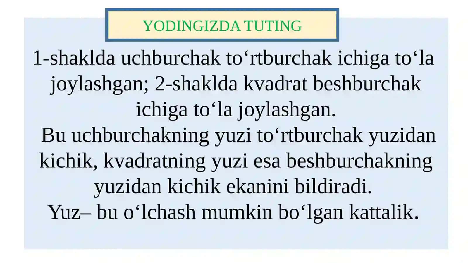To’g’ri to’rtburchak vakvadratning yuzini topish 4
