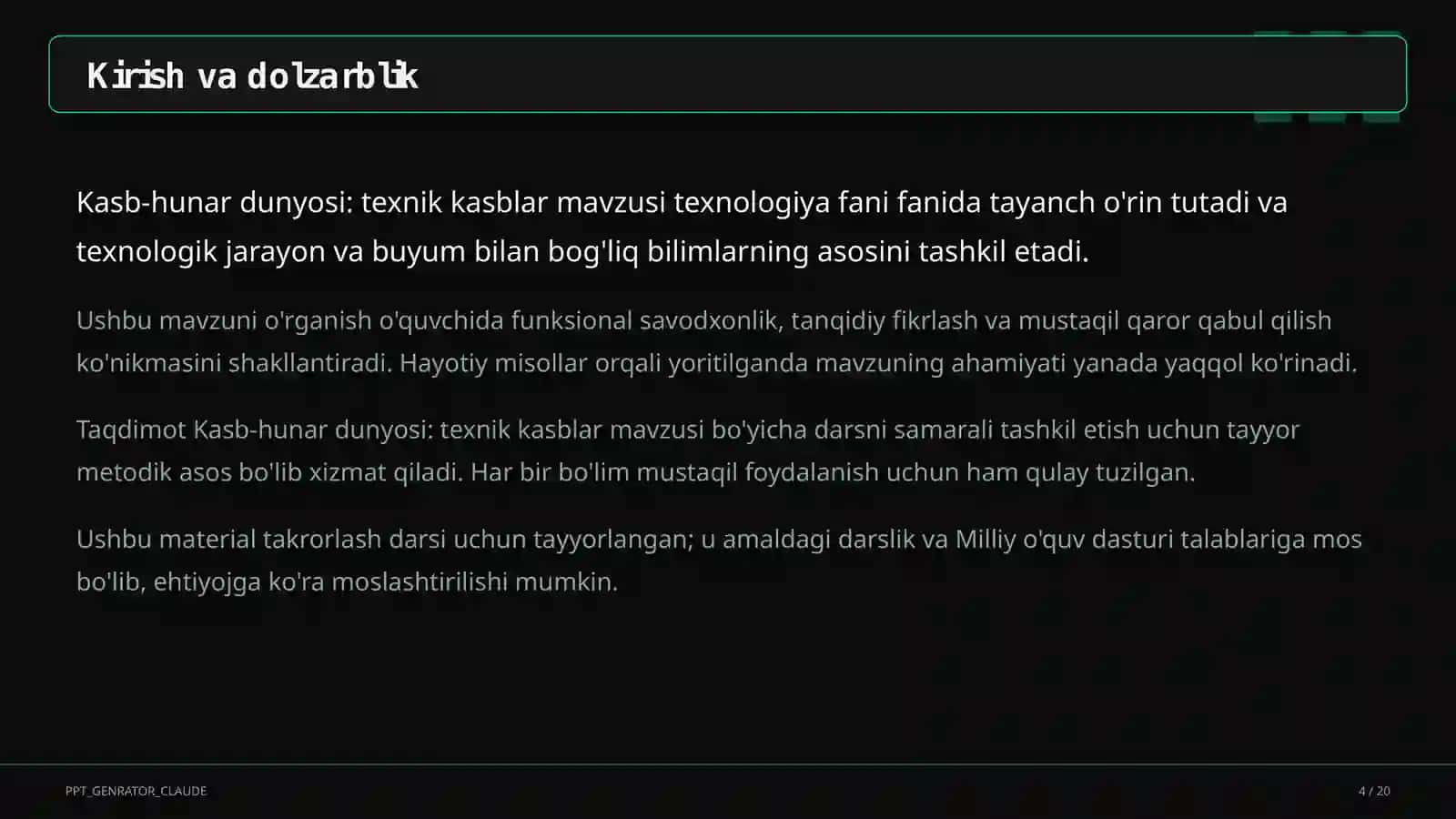 Kasb-hunar dunyosi: texnik kasblar (9-sinf) 4