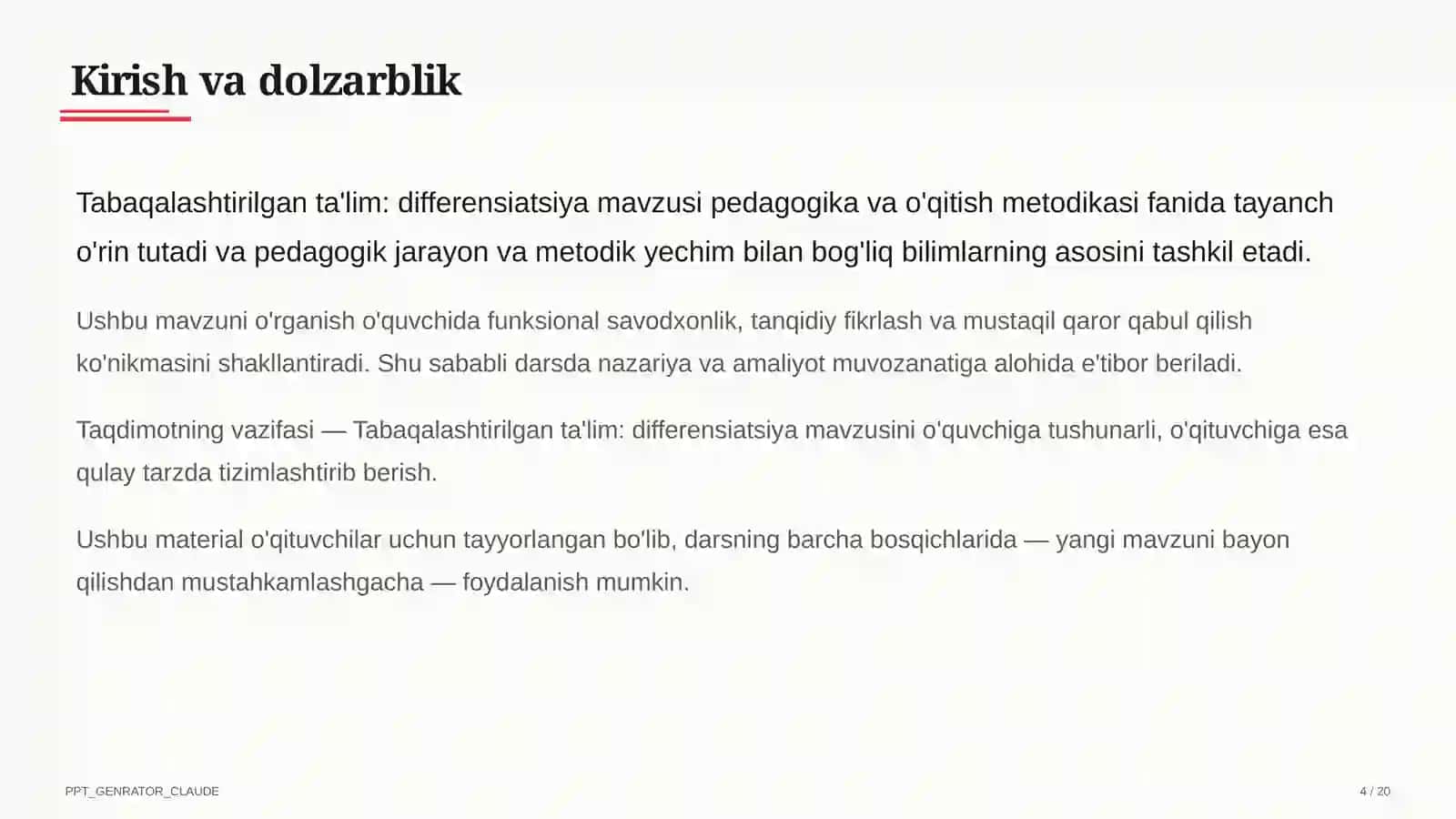 Tabaqalashtirilgan ta'lim: differensiatsiya 4