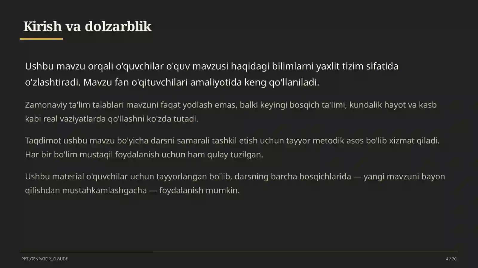 Dolzarb mavzular - maktab va o'qituvchilar (2026) - o'quvchilar uchun 4