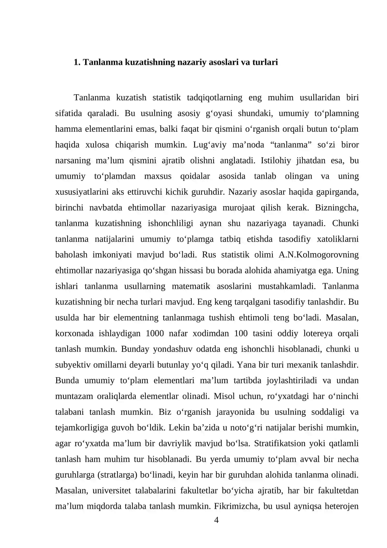 Tanlanma kuzatish 4