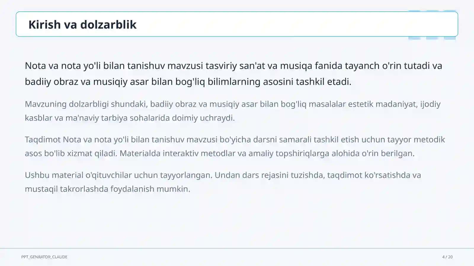 Tasviriy san'at va musiqa (1–7) — o'qituvchilar uchun 4
