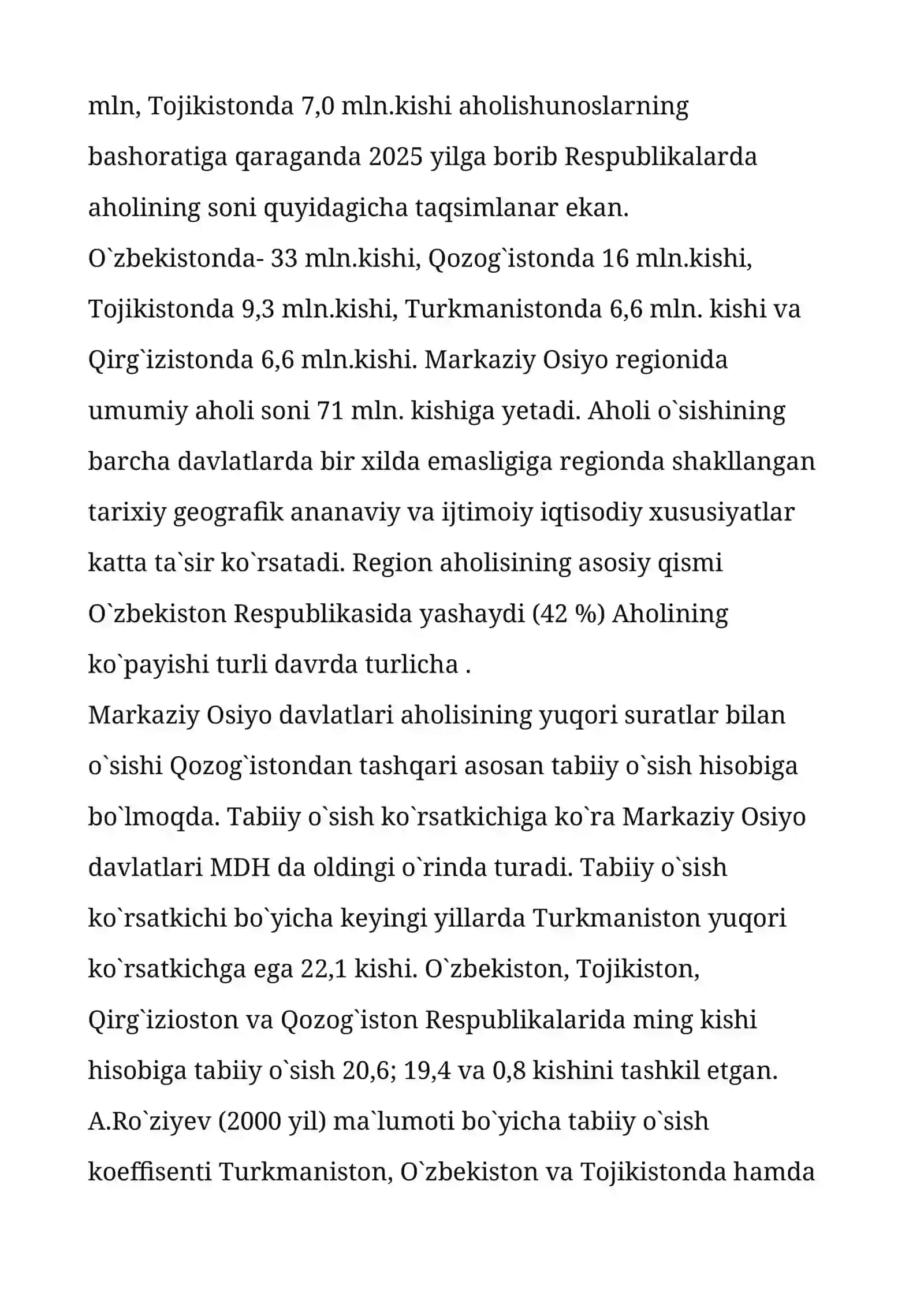 Markaziy Osiyo mamlakatlarining aholisi va mehnat resurslari 4