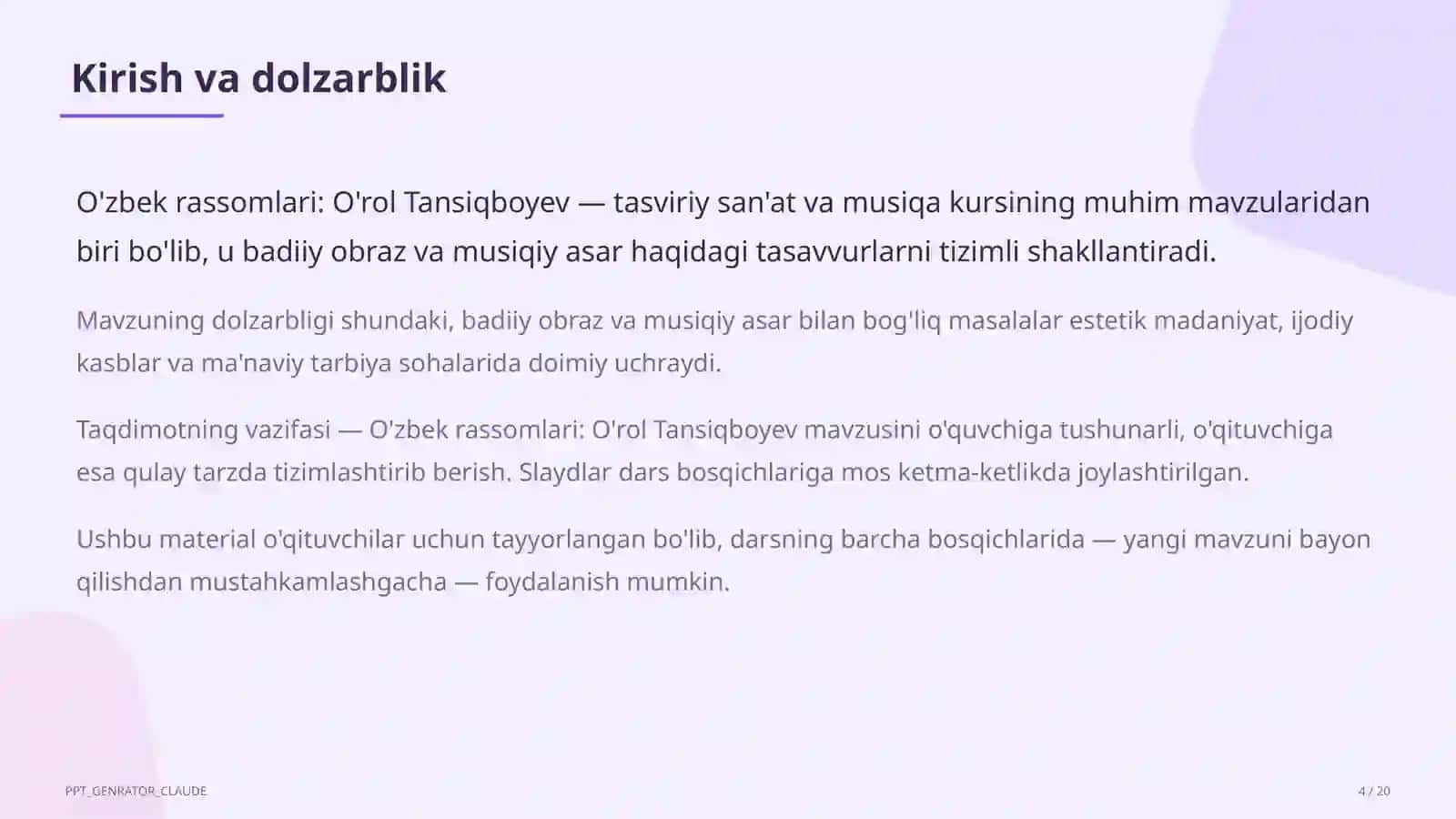O'zbek rassomlari: O'rol Tansiqboyev (7-sinf) 4