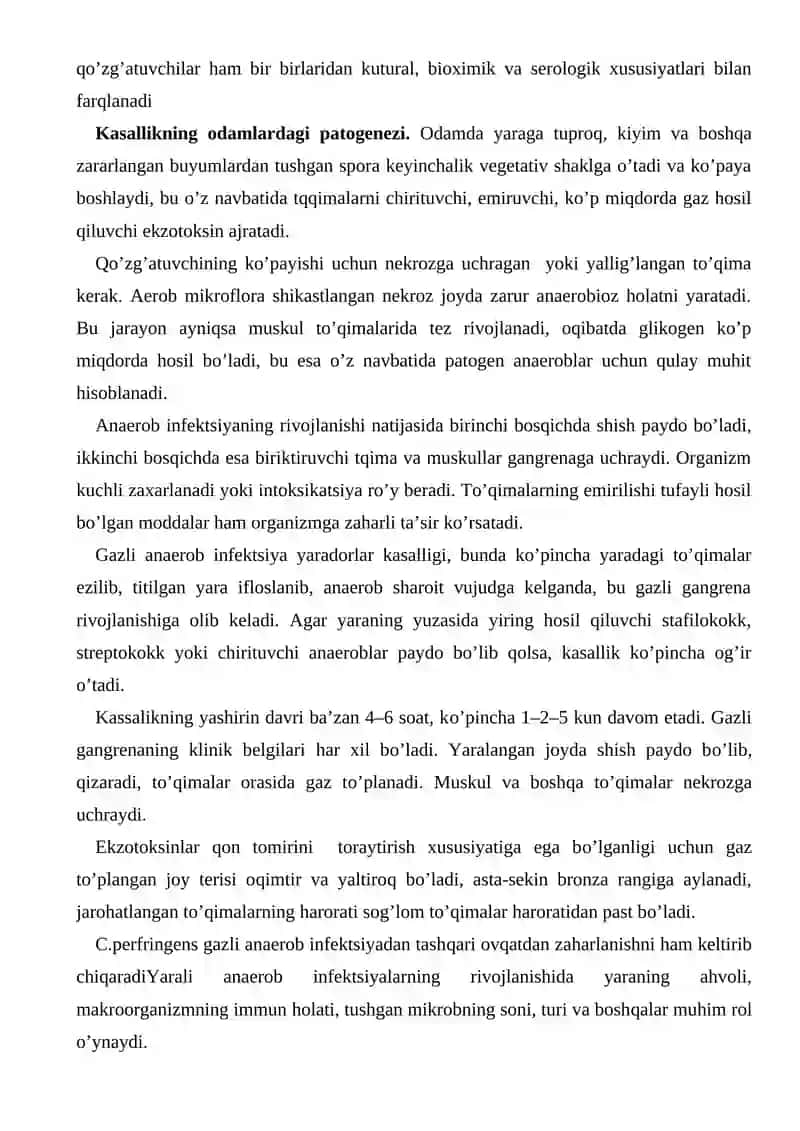 Jarohat infektsiyalari: qoqshol va gazli gangrena qo’zg’atuvchilari xarakteristikasi va laboratoriya tashxisi 4