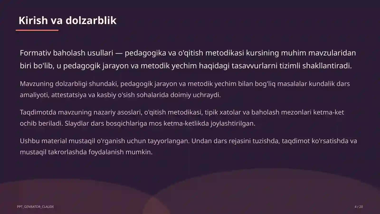 Formativ baholash usullari 4