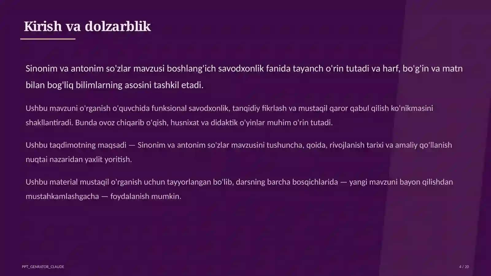Sinonim va antonim so'zlar (3-sinf) 4