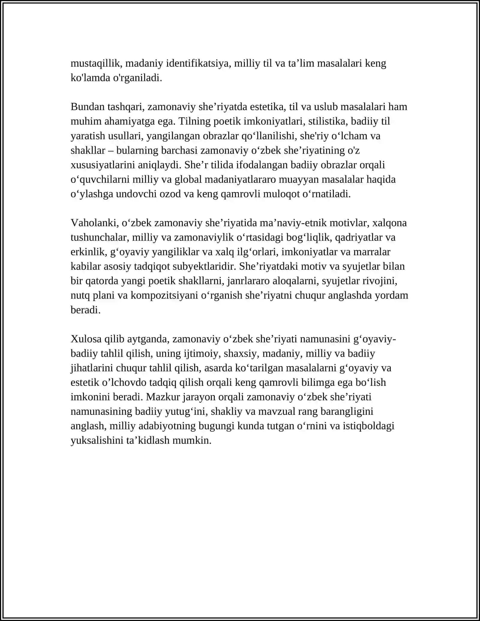 ZAMONAVIY SHE’RIYAT NAMUNASINI ĞOYAVIY-BADIIY TAHLILI 4