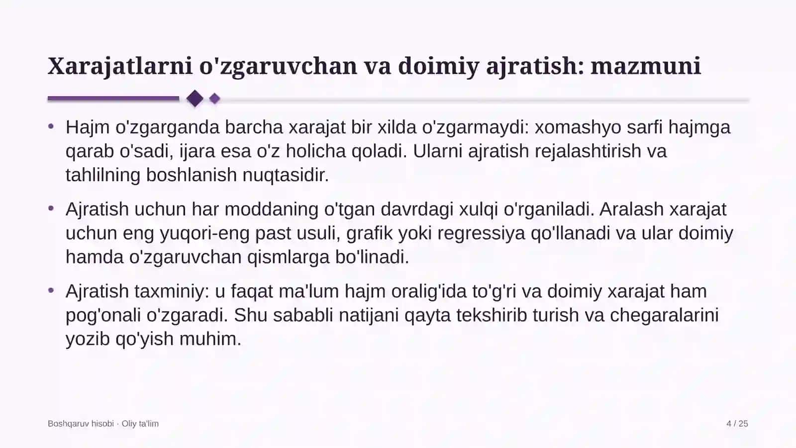 Boshqaruv Hisobi · Oliy Ta'lim 4