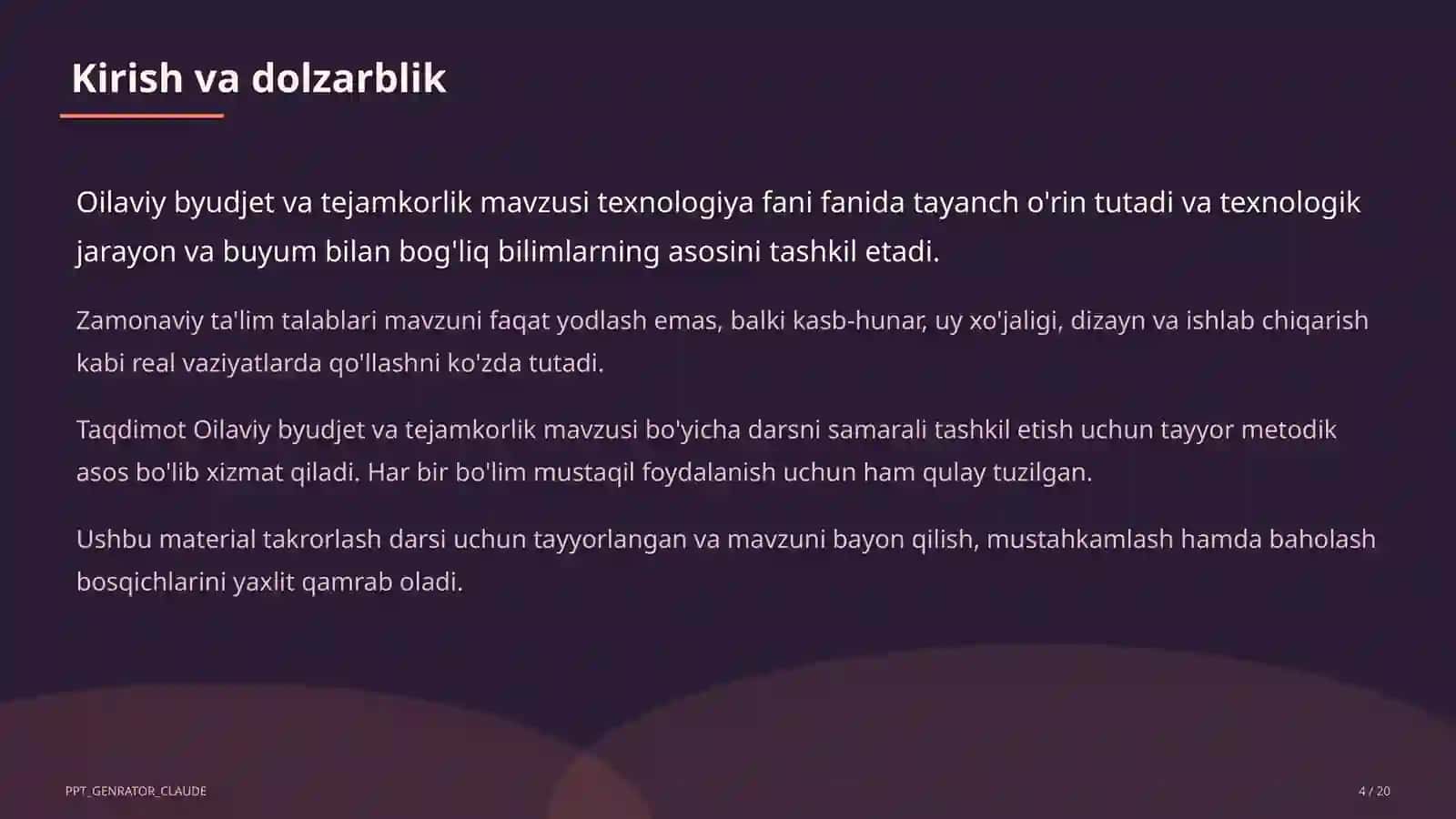 Texnologiya (1– 11) — takrorlash darsi uchun 4