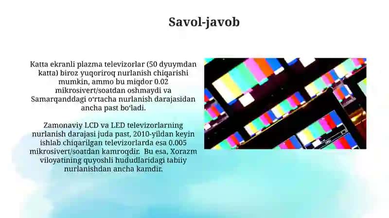 Televizor ekrani ta'sirida radiatsion nurlanish dozasi 4