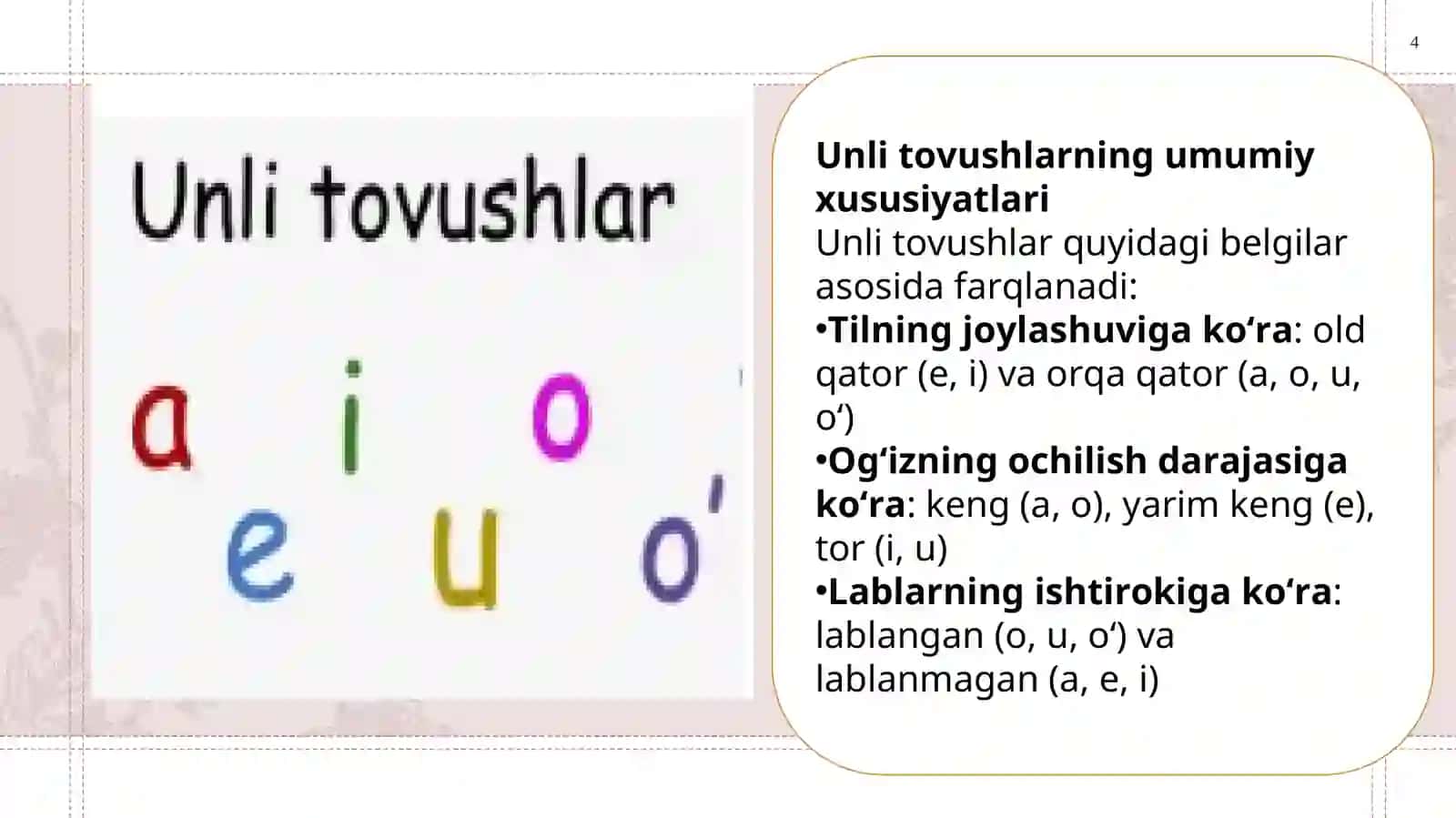 Unli tovushlar orfoepiyasi. Undosh tovushlar orfoepiyasi. 4