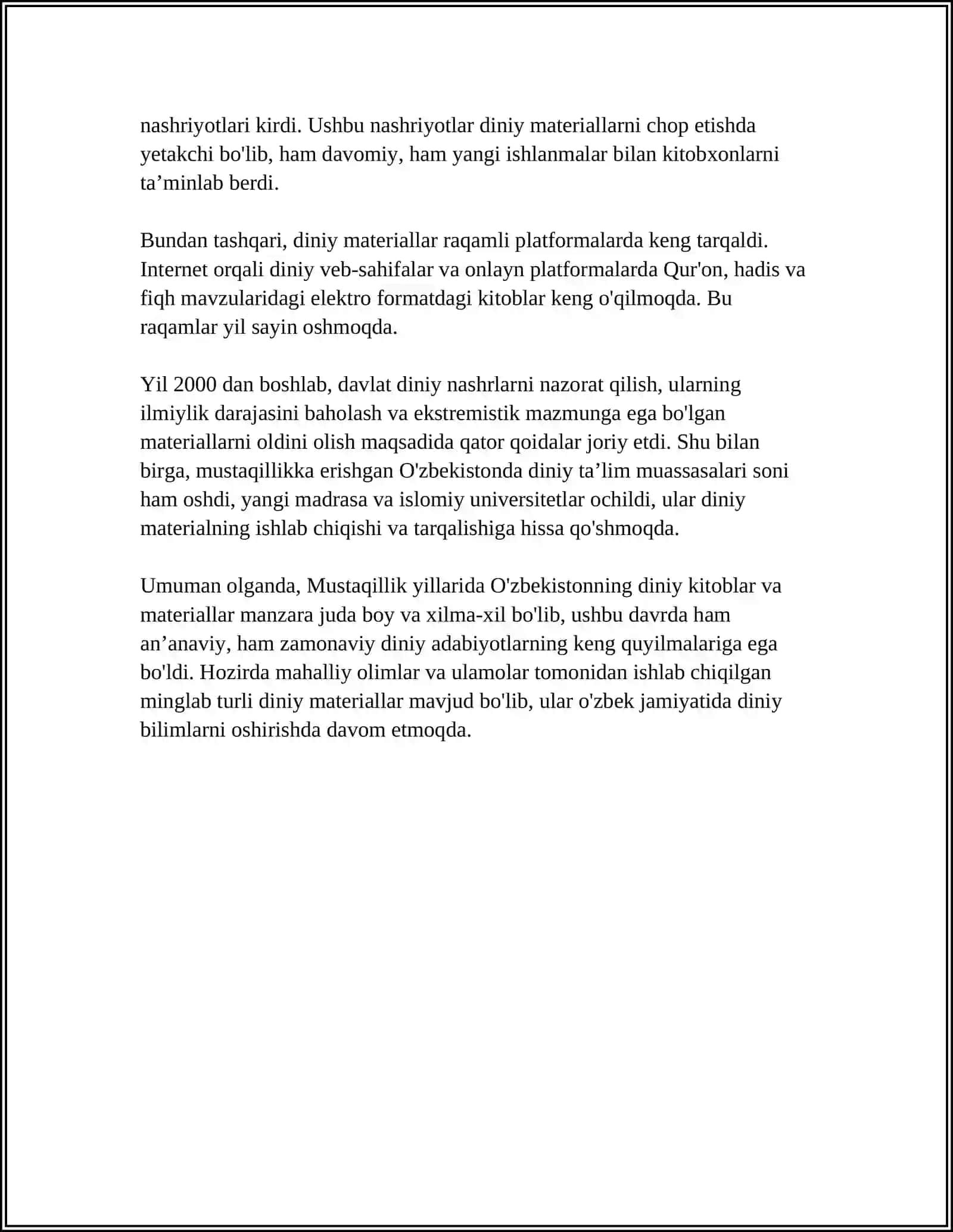 MUSTAQILLIK YILLARIDA DINIY MATERIALLARNING TASNIFLANISHI 4