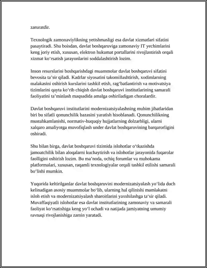 MAMLAKATNI JADAL ISLOH ETISH VA MODERNIZATSIYALASH SHAROITINI TASHKIL ETISHNI TAKOMILLASHTIRISH MUAMMOLAR 4