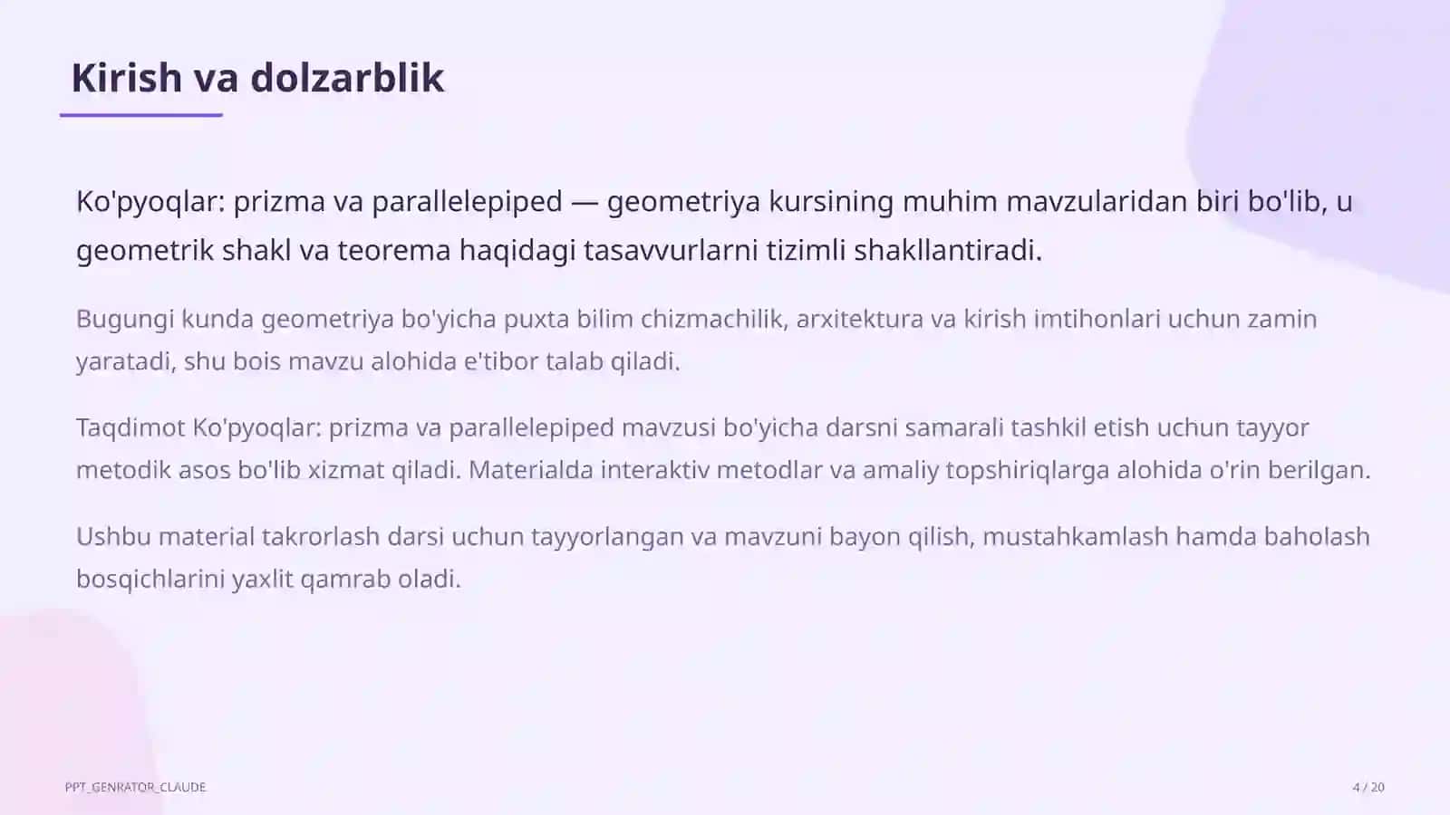 Ko'pyoqlar: prizma va parallelepiped (10-sinf) 4
