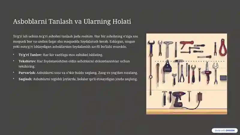 Duradgorlik Asboblari va Dastgohlaridan Foydalanishning Umumiy Talablari 4