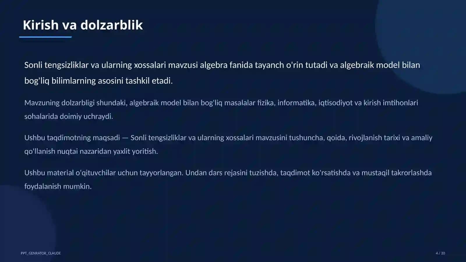Sonli tengsizliklar va ularning xossalari (8-sinf) 4